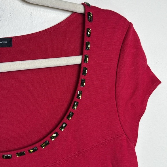 (T6)INC INTERNATIONAL CONCEPTS Women's Sparkly Red Midi Dress with Rhinestones,M - Picture 3 of 11